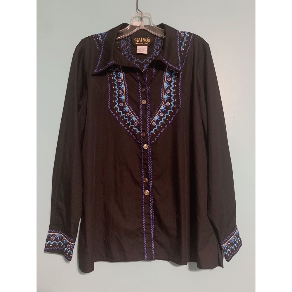 VINTAGE Bob Mackie Groovy Embroidered Button Up L